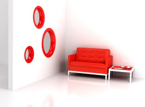 Red sofa on white floor Stock Illustration