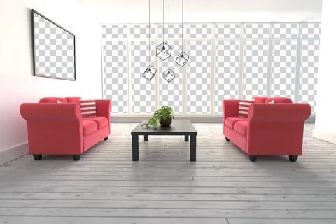 Red sofas on floor in modern living room Stock-Illustration