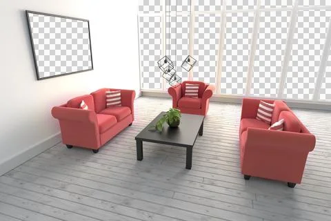 Red sofas in living room at modern house Stock Illustration