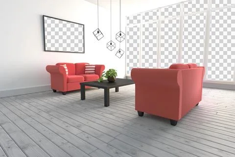 Red sofas in modern living room Stock Photos
