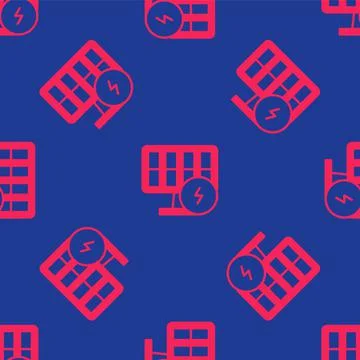 Red Solar energy panel icon isolated seamless pattern on blue background.  Ve イラスト素材