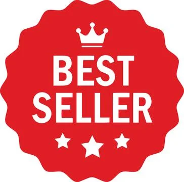 Red solid best seller seal with white crown and stars Stock Illustration
