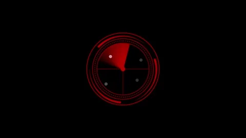 Red sonar radar animation tracking dots on black background with circular s.. Vídeo Stock 331365798