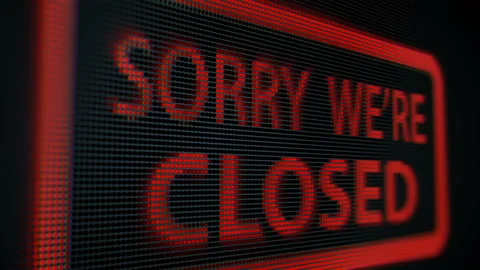 Red "Sorry, We Are Closed" Sign Blinking Light On LED Display Stock Footage 148427615