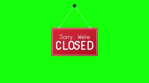 Red "sorry we're closed" hanging sign animation on green screen for retail .. Stock Footage 344856224