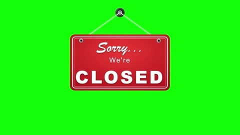 Red "sorry we're closed" hanging sign on green screen for easy chroma key c.. Stock Footage 344856228