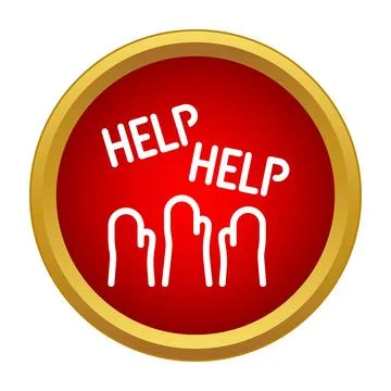 Red sos help button with raised hands asking for assistance 스톡 일러스트