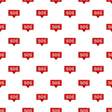 Red sos warning signal creating seamless pattern background Ilustração Stock