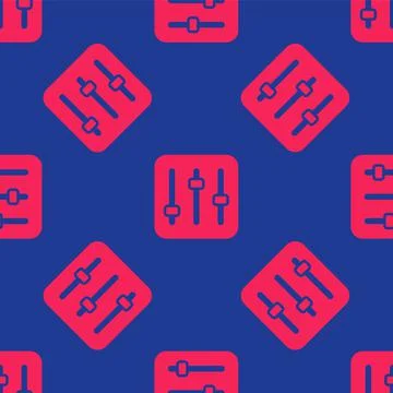 Red Sound mixer controller icon isolated seamless pattern on blue background. Dj Stock Illustration