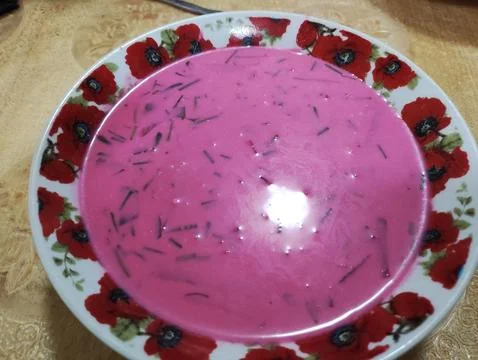 Red soup. beetroot. cold soup. beetroot soup. Traditional Ukrainian Russian.. Stock Photos