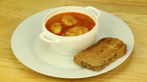 Red soup with dumplings Stock Footage 47866711