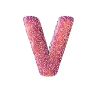 Red sour candy letter V Isolated on white background Stock Illustration