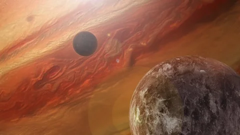 Red Space Planets Passing  (4K) Stock Footage 97160040
