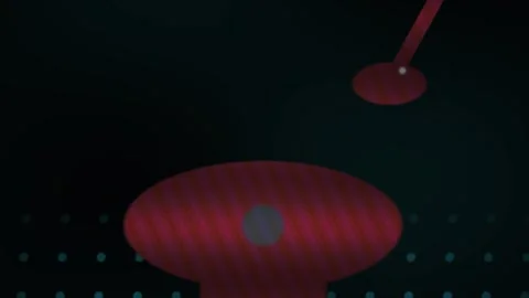 Red spaceship flying through outer space with blue lights. Stock Footage 337517762