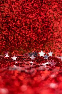 Red sparkling glitter texture perspective background with silver star,Luxury  Stock Photos