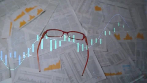 Red specs sliding down as candles sweeping causing waveform markers passing lens Stock Footage 330958906