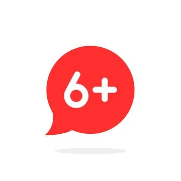 Red speech bubble like 6 plus age limit Stock Illustration