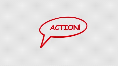 Red speech bubble with Action! text animated on transparent background Stock Footage 337470394