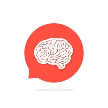 Red speech bubble with brain and shadow Stock Illustration