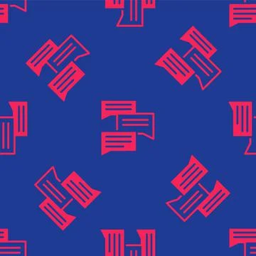 Red Speech bubble chat icon isolated seamless pattern on blue background Stock Illustration