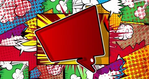 Red Speech Bubble on comic book page background Stock Footage 172387901