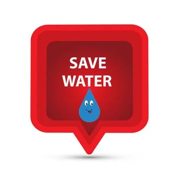 Red speech bubble with a cute water drop and the text save water Stock Illustration
