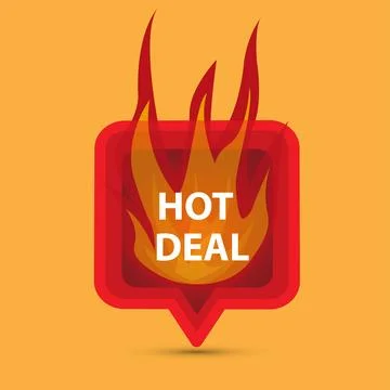 Red speech bubble with a flame and the message hot deal Illustrazione stock