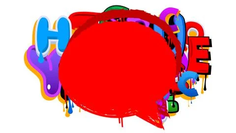 Red Speech Bubble Graffiti with abstract elements Background. Urban paintin.. Illustrazione stock