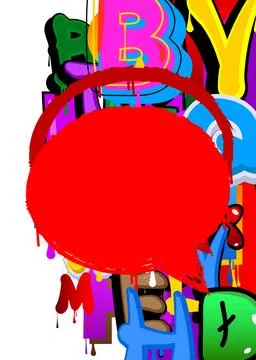 Red Speech Bubble Graffiti with abstract elements Background. Urban paintin.. Stock Illustration