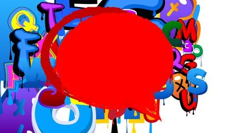 Red Speech Bubble Graffiti with abstract elements Background. Urban paintin.. イラスト素材