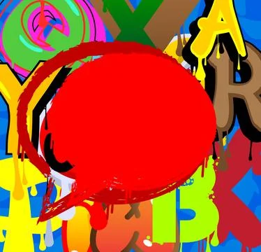 Red Speech Bubble Graffiti with abstract elements Background. Urban paintin.. Illustrazione stock