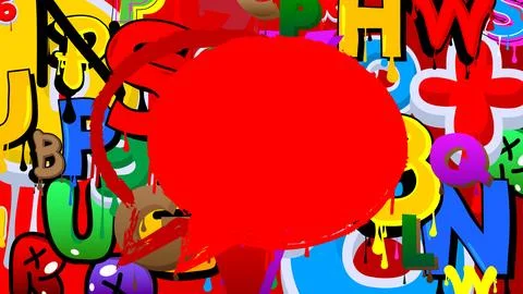 Red Speech Bubble Graffiti with abstract elements Background. Urban paintin.. Illustrazione stock