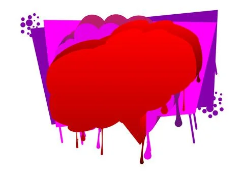 Red Speech Bubble Graffiti with purple elements isolated on white Backgroun.. Illustrazione stock
