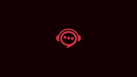 Red speech bubble with headphones and dots logo on dark animation backgroun.. Stock Footage 321854906