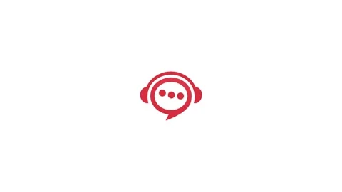 Red speech bubble with headphones and dots logo on animation white backgrou.. Stock Footage 321854907