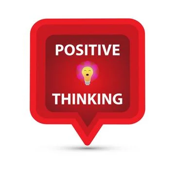 Red speech bubble with a light bulb and the message positive thinking Stock Illustration
