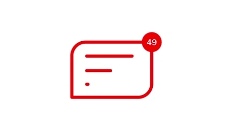 Red speech bubble with notification counter increasing from five to ninety fi Stock Footage 334829634