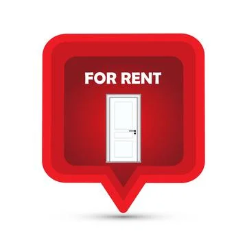 Red speech bubble with the text for rent and a door Stock Illustration