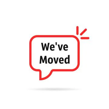Red speech bubble with we ve moved Stock Illustration