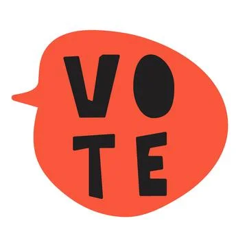 Red speech bubble with word - Vote. Hand drawn vector illustration on white b Stock Illustration