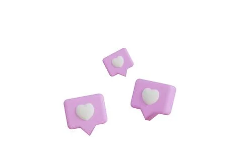 Red speech bubbles and hearts on white background. Blank 3D text bubbles fo.. Illustrazione stock