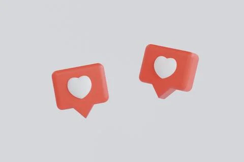 Red speech bubbles and hearts on white background. Blank 3D text bubbles fo.. Illustrazione stock