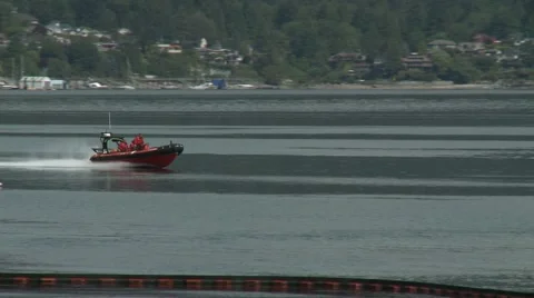 Red speed boat passing by Video stock 52949127