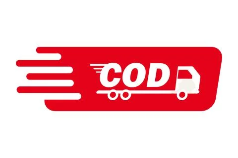 Red speeding truck with cod text for delivery services Stock Illustration