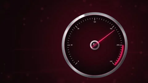 Red Speedometer Gauge Accelerating on Dark Tech Background Vidéo 347869809