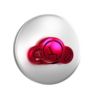 Red Speedometer icon isolated on transparent background. Silver circle button Stock Illustration