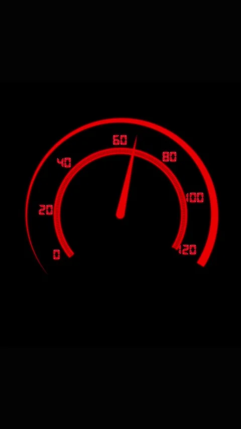 Red Speedometer Needle at 60 on Black Background Stock Footage 337462688