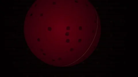 Red Sphere with Black Dots and Golden Line Rotating on Dark Background Stock Footage 343763015