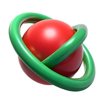 Red sphere with green ring orbit abstract Stock Illustration
