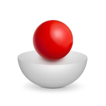 Red sphere on white semi Sphere mockup. 3D render Stock Illustration
